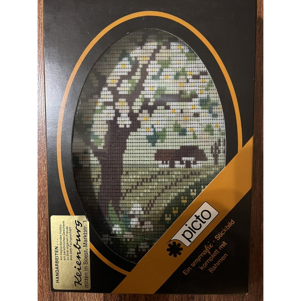Vtg Picto 6741 Fruhling Smyrnafix German Embroidery Kit & Oval Frame 13 x 18 cm